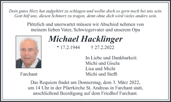 Traueranzeige von Michael Hacklinger von merkurtz