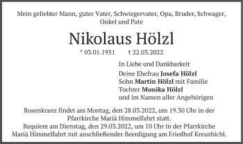 Traueranzeige von Nikolaus Hölzl von merkurtz