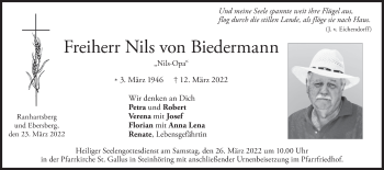 Traueranzeige von Nils von Biedermann