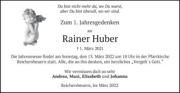Traueranzeige von Rainer Huber von merkurtz