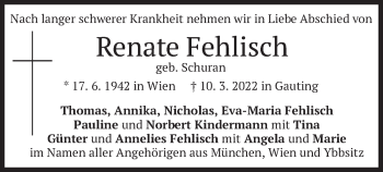 Traueranzeige von Renate Fehlisch von merkurtz