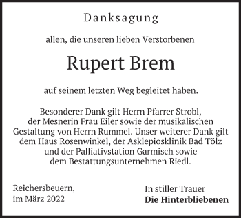 Traueranzeige von Rupert Brem von merkurtz