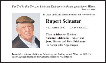 Traueranzeige von Rupert Schuster von merkurtz