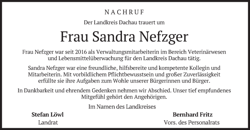  Traueranzeige für Sandra Nefzger vom 24.03.2022 aus merkurtz