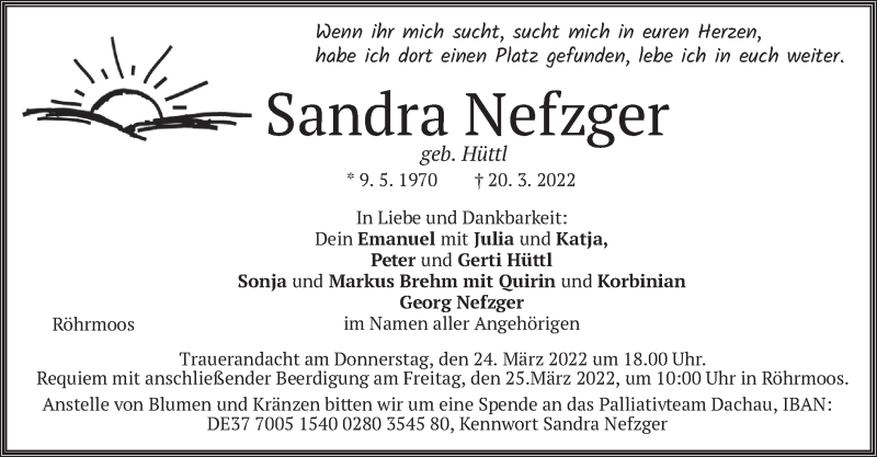  Traueranzeige für Sandra Nefzger vom 23.03.2022 aus merkurtz