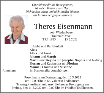 Traueranzeige von Theres Eisenmann von merkurtz
