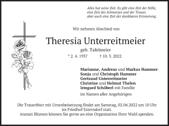 Traueranzeige von Theresia Unterreitmeier von merkurtz