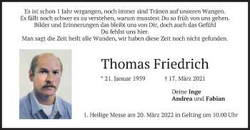 Traueranzeige von Thomas Friedrich von merkurtz