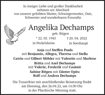Traueranzeige von Angelika Dechamps von merkurtz