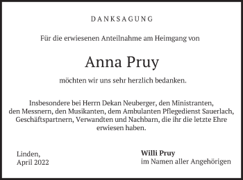 Traueranzeige von Anna Pruy von merkurtz