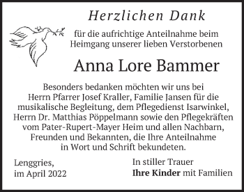 Traueranzeige von Anna Lore Bammer von merkurtz