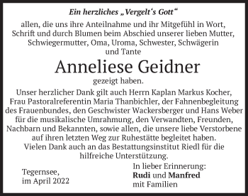 Traueranzeige von Anneliese Geidner von merkurtz