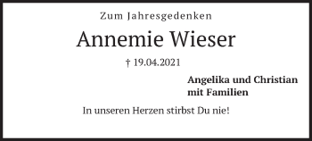 Traueranzeige von Annemie Wieser von merkurtz