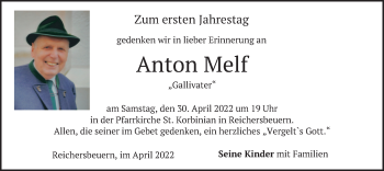Traueranzeige von Anton Melf von merkurtz