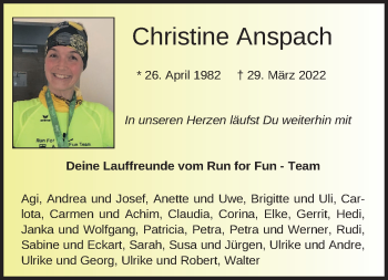 Traueranzeige von Christine Anspach von merkurtz