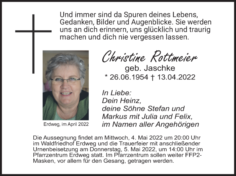  Traueranzeige für Christine Rottmeier vom 30.04.2022 aus merkurtz