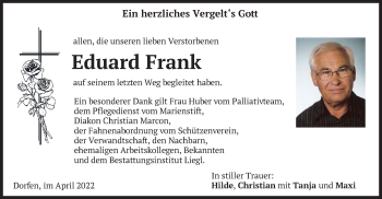 Traueranzeige von Eduard Frank von merkurtz