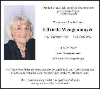 Traueranzeige von Elfriede Wengenmayer von merkurtz
