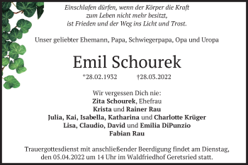 Traueranzeige von Emil Schourek von merkurtz