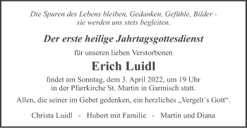Traueranzeige von Erich Luidl von merkurtz
