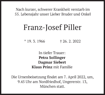 Traueranzeige von Franz-Josef Piller von merkurtz