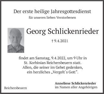 Traueranzeige von Georg Schlickenrieder von merkurtz
