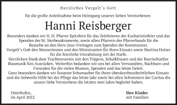 Traueranzeige von Hanni Reisberger von merkurtz