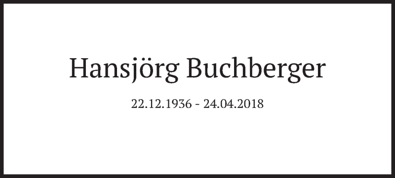  Traueranzeige für Hansjörg Buchberger vom 23.04.2022 aus merkurtz