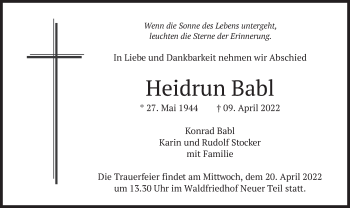 Traueranzeige von Heidrun Babl von merkurtz