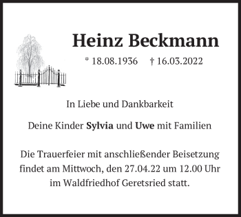Traueranzeige von Heinz Beckmann von merkurtz