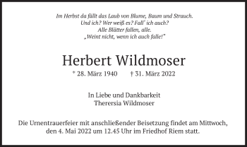 Traueranzeige von Herbert Wildmoser von merkurtz