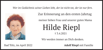 Traueranzeige von Hilde Riepl von merkurtz
