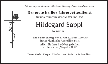 Traueranzeige von Hildegard Sappl von merkurtz