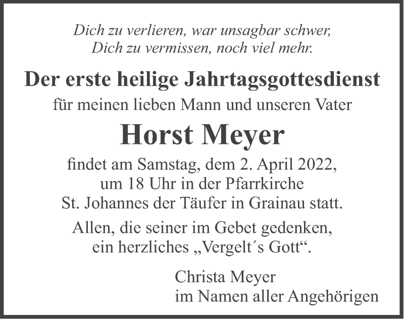  Traueranzeige für Horst Meyer vom 01.04.2022 aus merkurtz