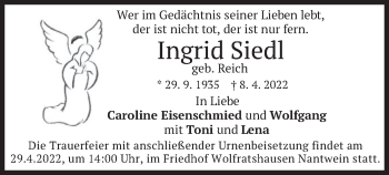 Traueranzeige von Ingrid Siedl von merkurtz