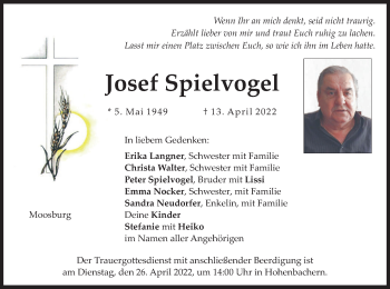 Traueranzeige von Josef Spielvogel von merkurtz