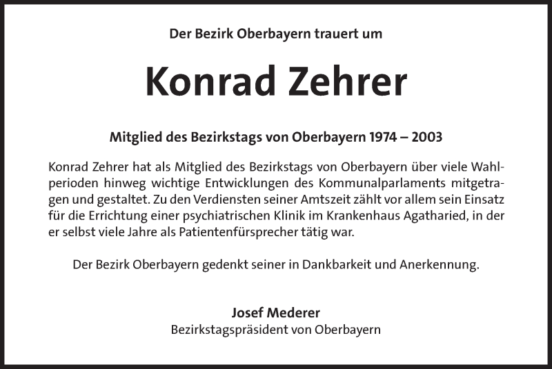  Traueranzeige für Konrad Zehrer vom 29.04.2022 aus merkurtz