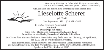 Traueranzeige von Lieselotte Scherer von merkurtz