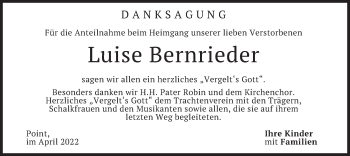 Traueranzeige von Luise Bernrieder von merkurtz