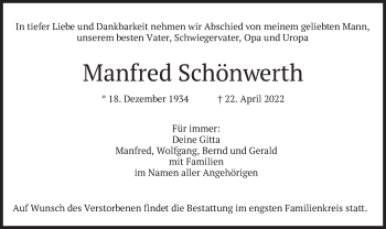 Traueranzeige von Manfred Schönwerth von merkurtz