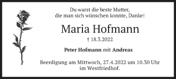 Traueranzeige von Maria Hofmann von merkurtz
