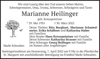 Traueranzeige von Marianne Heilinger von merkurtz