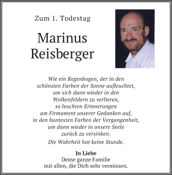 Traueranzeige von Marinus Reisberger von merkurtz