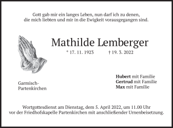 Traueranzeige von Mathilde Lemberger von merkurtz