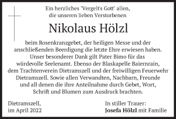Traueranzeige von Nikolaus Hölzl von merkurtz