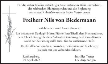 Traueranzeige von Nils Freiherr von Biedermann