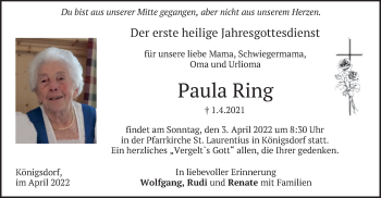 Traueranzeige von Paula Ring von merkurtz