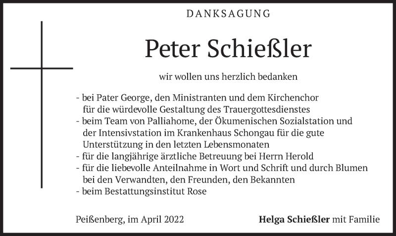  Traueranzeige für Peter Schießler vom 09.04.2022 aus merkurtz