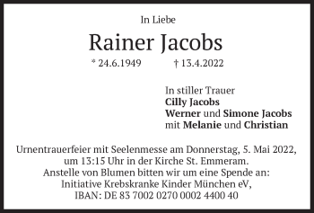 Traueranzeige von Rainer Jacobs von merkurtz