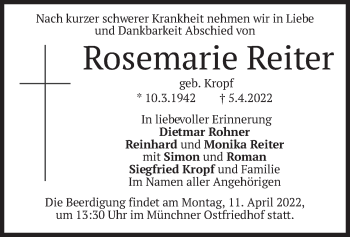 Traueranzeige von Rosemarie Reiter von merkurtz